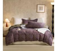 mixinni Purple Green Floral Duvet Cover Queen Size, Elegant Double-Layer Yarn Premium Cotton Vintage Duvet Cover Set, Exquisite Jacquard Design Bedding Set with 2 Pillowcases Perfect for Him and Her