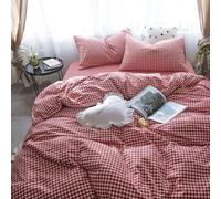 mixinni Red Gingham Comforter Set Full, Plaid Comforter Set 3 Pieces 1 Red Grid Comfoter with 2 Pillow Cases for All Seasons, Soft Fluffy Modern Grid Pattern Printed Bedding-Full Size