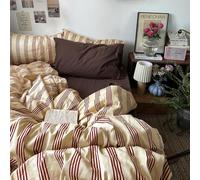 mixinni Retro Striped Duvet Cover Set Twin - 100% Natural Cotton 3-Piece Vintage Red Stripes Pattern Printed Bedding Set, Soft Breathable Comforter Cover with Zipper Closure & Corner Ties, Twin Size