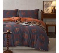 mixinni Vintage Floral Comforter Set King Size, All Seasons Muslin Cotton Bedding Set, 3 Pieces Farmhouse Shabby Chic Jacquard Floral Comforter Set Perfect for Women and Men-Grayish Blue/Pumpkin