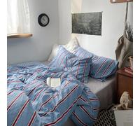 mixinni Vintage Striped Blue Duvet Cover Queen - 100% Cotton Red Stripes 3-Piece Bedding Duvet Cover Set with Zipper Closure, Soft & Breathable Retro Design for All Seasons (Queen Size)