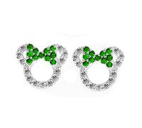 MixiuEuro Girls Mouse Stud Earrings, 925 Sterling Silver Amethyst Green Blue CZ Cubic Zirconia Micky Stud Earrings Jewellery Gift For Girls Child (Green)