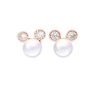 mixiueuro Mouse Stud Earrings, 925 Sterling Silver, Rose Gold Plated, 7mm Cubic Zirconia Pearls, Hypoallergenic, for Girls, Anniversary, Wedding Gift