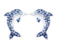 MixiuEuro Women Girls Dolphin Stud Earrings, 925 Sterling Silver CZ Cubic Zirconia Blue Dolphin Stud Earrings Girls Child Jewellery