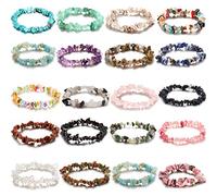 MIXIUJIEN 20 Pieces Crystal Stretch Chip Bracelets Bulk Natural Gemstone Chakra Bracelets for Women Reiki Yoga Anxiety(Classic Style)