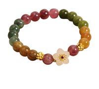 MIXIUJIEN Natural colored tourmaline flower bracelet Chinese style blessing character colorful love bracelet
