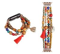 MIXIUJIEN Natural Stone Beaded Bracelet for Apple Watch - Handmade Stretch Strap with Crystal Beads & Tassel Compatible with 38mm 40mm 41mm Apple Watch Models(B), One Size, No Gemstone