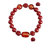 MIXIUJIEN Red Cinnabar Bracelet with Three Harmonies and Six Combinations, Gold Sandstone, Red Agate, Guardian God, Zodiac Charm, Zijinsha Liuhexin 14mmpiece, Agate