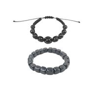 MIXIUJIEN Shungite Crystal Bracelet Pack of 2 - Adjustable Braided & Cube Bead Stretch Design for Wellness Use