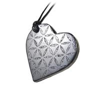 MIXIUJIEN Shungite Heart Pendant Necklace for Loved You Ones Activating and Re-balance Heart and Throat Chakras (Leather Rope, Tree)(Flower of Life,Leather Rope)