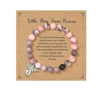 MIXJOY Guardian Angel Little Hug From Heaven Pink Natural Stone Bracelet for Loss of Mother Father, Bereavement Grief Gift for Women, Memorial Guardian Protection, Medium