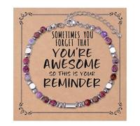 MIXJOY Mother's Day Emperor Purple Stone Reminder Bracelet with You're Awesome Card Gift for Mom Daughter Sister, Cheer Up, M, Stainless Steel Stone, no gemstone