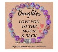 MIXJOY Mother's Day To My Daughter Gift from Mom - Love You to The Moon Imperial Jasper Bracelet Gift for Daughter, Moonstone Bracelet, Daughter's Birthday Jewelry