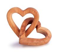 MIXJOY Olive Wooden Interlocking Hearts Decor - Romantic Natural Solid Wood Heart Sculpture Gift for Couples Newlyweds Anniversary Valentine's Day, Connected Heart Love Gift for Home Office Decor