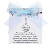 MIXJOY Something Blue Gift for Bride, Wedding Day Bridal Blue Pearl Angel Wings Bouquet Garter Charm for Bride to Be, M, Stainless Steel Cubic Zirconia, No Gemstone