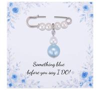 MIXJOY Something Blue Gift for Bride, Wedding Day Bridal Blue Pearl Angel Wings Bouquet Garter Charm for Bride to Be, M, Metal Plastic, No Gemstone