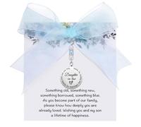 MIXJOY Something Blue Gift for Bride, Wedding Day Bridal Blue Pearl Angel Wings Bouquet Garter Charm for Bride to Be, M, Stainless Steel Cubic Zirconia, No Gemstone