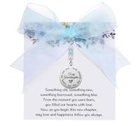 MIXJOY Something Blue Gift for Bride, Wedding Day Bridal Blue Pearl Angel Wings Bouquet Garter Charm for Bride to Be, M, Stainless Steel Cubic Zirconia, No Gemstone