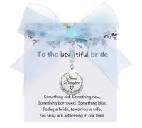 MIXJOY Something Blue Gift for Bride, Wedding Day Bridal Blue Pearl Angel Wings Bouquet Garter Charm for Bride to Be, M, Stainless Steel Cubic Zirconia, No Gemstone