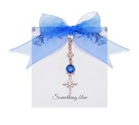 MIXJOY Something Blue Gifts for Bride - Navy Crystal & Sparkling Angel Cross Charm for Bouquet Garter Shoes, Wedding Keepsake from Mom Sister Friend, Bridal Shower Bachelorette Party Essentials