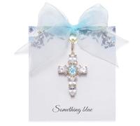 MIXJOY Something Blue Gifts for Bride - Wedding Day Blue & White CZ Cross Clasp Charm Gifts for Bouquet Garter Shoes, Bridal Shower Keepsake, Bachelorette Party Engagement Jewelry for Brides