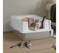 MIXJOY XXXL Stainless Steel Cat Litter Tray, Metal Cat Litter Box with 31cm High Sided, 71cm Extra Large Litter Box with Detachable Lid for Big Cats/Multiple Cats, with Litter Scoop, 71x51x31cm