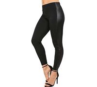 MIXLOT New Women Ladies PVC Wet Look Leather Contrast Side Panel High Waist Leggings (Black, 2XL 20-22)