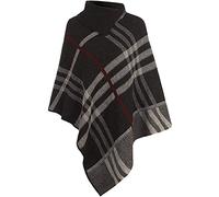 MIXLOT Womens Check Printed Ladies Stretch Knitted Collared Cape Wrap Shawl Jumper Poncho Top One Size (ONE Size, Charcoal)