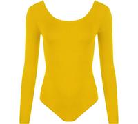 MIXLOT Womens Long Sleeve Stretch Bodysuit Ladies Leotard Body Top Stretch Tshirt (Yellow, S/M 8-10)
