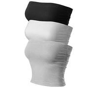 MixMatchy Women's 3 Pack Casual Summer Ruched Side Backless Double Layered Tube Top with Built in Shelf Bra, 3pack - Black/H.grey/White, XXL