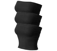MixMatchy Women's 3 Pack Solid Casual Summer Ruched Side Backless Double Layered Tube Top with Built in Bra, 3pack - Black/Black/Black, XS