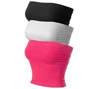 MixMatchy Women's 3 Pack Tube Tops Ruched Side Double Layered Tube Top with Cotton Shelf Bra, 3pack - Black/White/Hot Pink, Medium