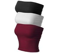 MixMatchy Women's 3 Pack Tube Tops Ruched Side Double Layered Tube Top with Cotton Shelf Bra, 3pack - Black/Wite/Burgundy, Medium