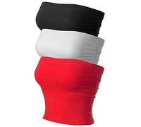 MixMatchy Women's Basic Casual Ruched Side Stretchy Tube Tops, 3pack - Black/White/Red (Ruched Side), S