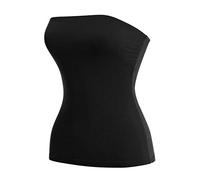 MixMatchy Women's Basic Solid Stretchy Cotton Long Bandeau Tube Top, Black, S
