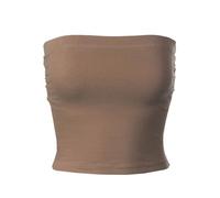MixMatchy Women's Casual Summer Ruched Side Backless Double Layered Tube Top with Built in Shelf Bra, Warm Mocha, L