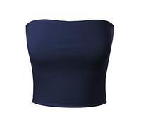 MixMatchy Women's Causal Strapless Basic Sexy Tube Top, Navy Blue, S