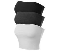 MixMatchy Women's Causal Strapless Double Layered Basic Sexy Tube Top - Pack, 3pack - Black/Charcoal/White, M