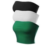 MixMatchy Women's Causal Strapless Double Layered Basic Sexy Tube Top - Pack, 3pack - Black/White/Green, M