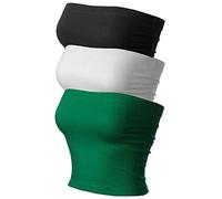 MixMatchy Women's Causal Strapless Double Layered Basic Sexy Tube Top - Pack, 3pack - Black/White/Kelly Green (Shirring), L