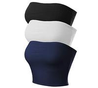 MixMatchy Women's Causal Strapless Double Layered Basic Sexy Tube Top - Pack, 3pack - Black/White/Navy, M