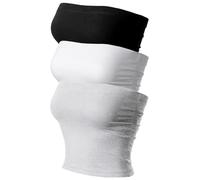 MixMatchy Women's Double Layer Tube Top Casual Summer Side Ruched Tee, 3 Pack - Black/White/Lt. H Grey, S