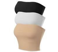 MixMatchy Women's Double Layered Basic Casual Strapless Backless Bandeau Bra Tube Top Clothes, 3pack - Black/Wite/Khaki, Medium
