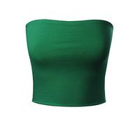 MixMatchy Women's Double Layered Basic Casual Strapless Backless Bandeau Bra Tube Top, Green, Medium