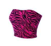 MixMatchy Women's Double Layered Basic Casual Strapless Backless Bandeau Bra Tube Tops, Black Magenta Zebra, M