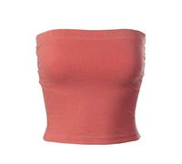 MixMatchy Women's Solid Casual Summer Ruched Side Backless Double Layered Tube Top with Built in Bra, Ash Rose, XS