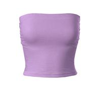MixMatchy Women's Solid Casual Summer Ruched Side Double Layered Tube Top with Cotton Shelf Bra, Lavender, XS