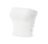 MixMatchy Women's Solid Casual Summer Side Shirring Scrunched Double Layered Tube Top, B White, S