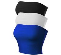 MixMatchy Women's Strapless Tube Tops Basic Bandeau Crop Sleeveless Backless Casual Sexy Going Out Summer 2025, 3pack - Black/White/Royal, M