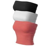 MixMatchy Women's Strapless Tube Tops Basic Bandeau Crop Sleeveless Backless Casual Sexy Going Out Summer 2025, 3pack - Black/White/Ash Rose, Large